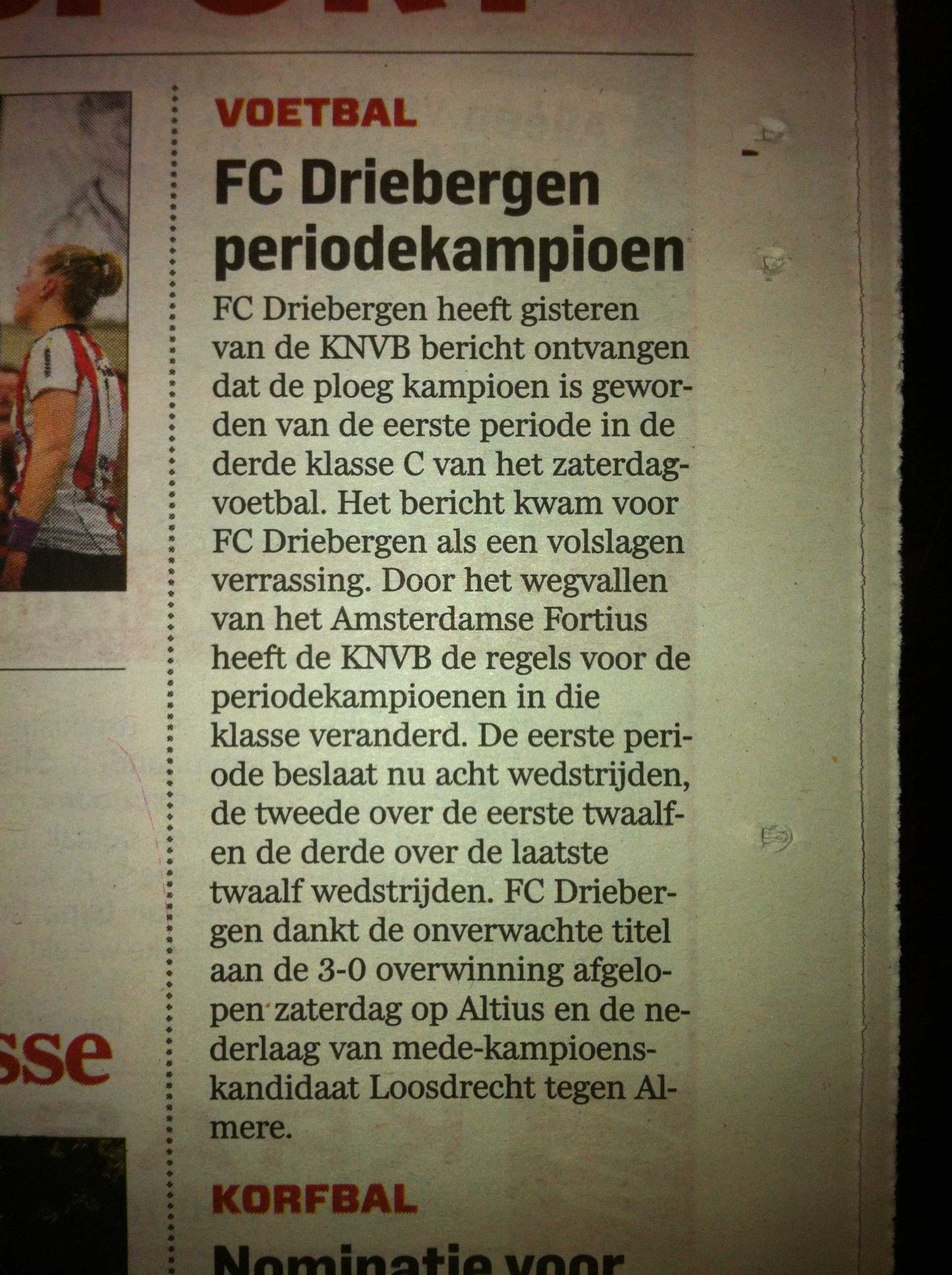 FC Driebergen pakt eerste periode